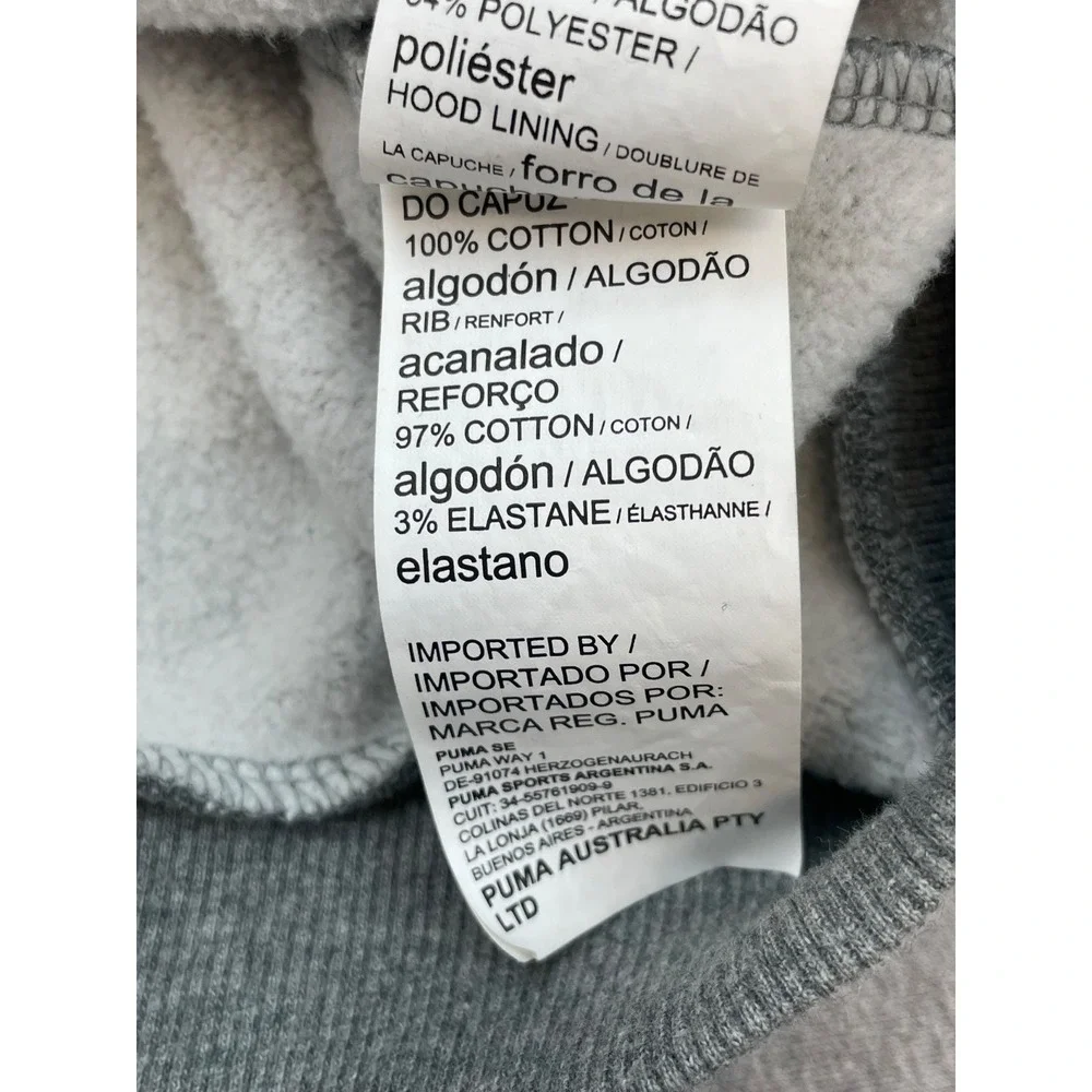 Puma Hoodie Mens Large Gray 100% Cotton Drawstring Long Sleeve